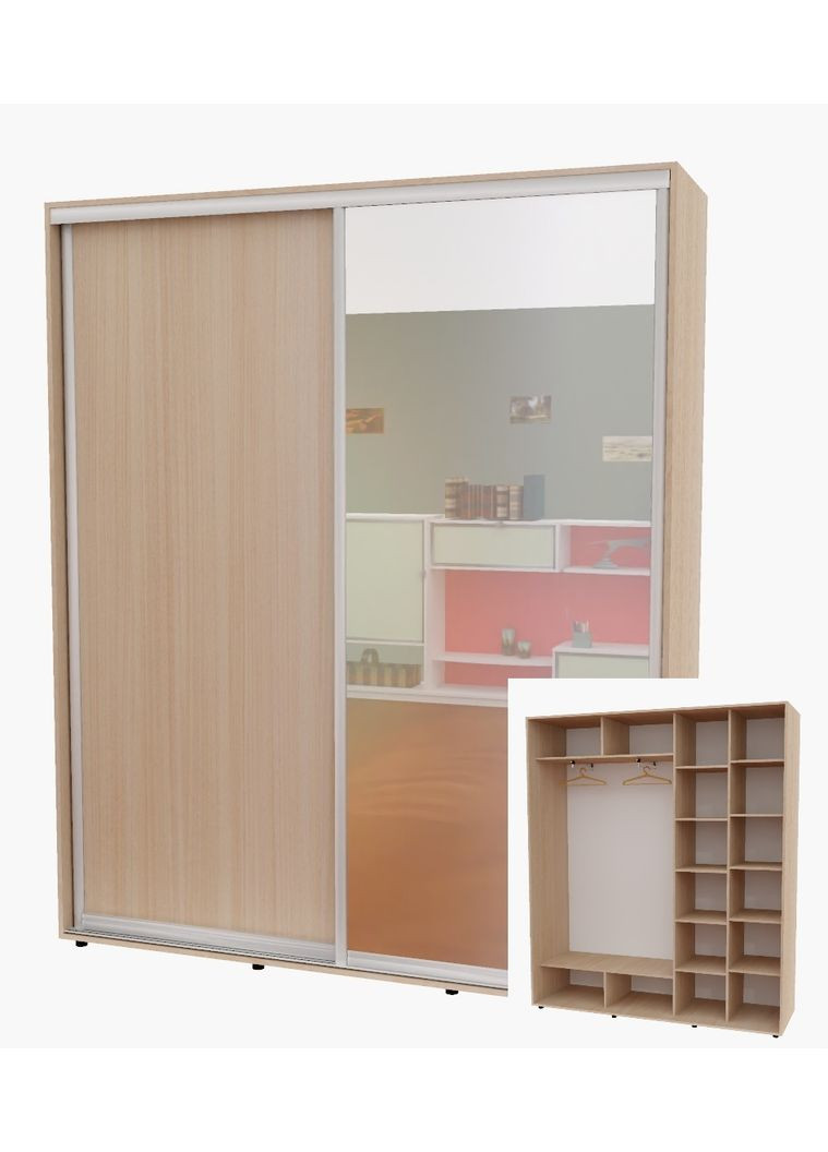 Шафа-купе дводверна 200*45*240 см Дуб молочний 2 двері ДСП + Дзеркало Алекса (356770705)