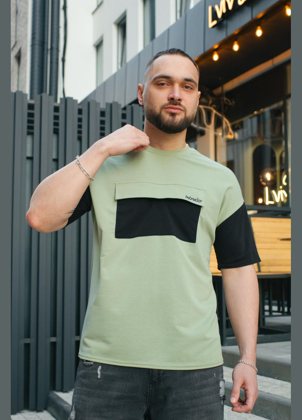 Оливковая футболка мужская "" оливково-черная с коротким рукавом Intruder FreeDom