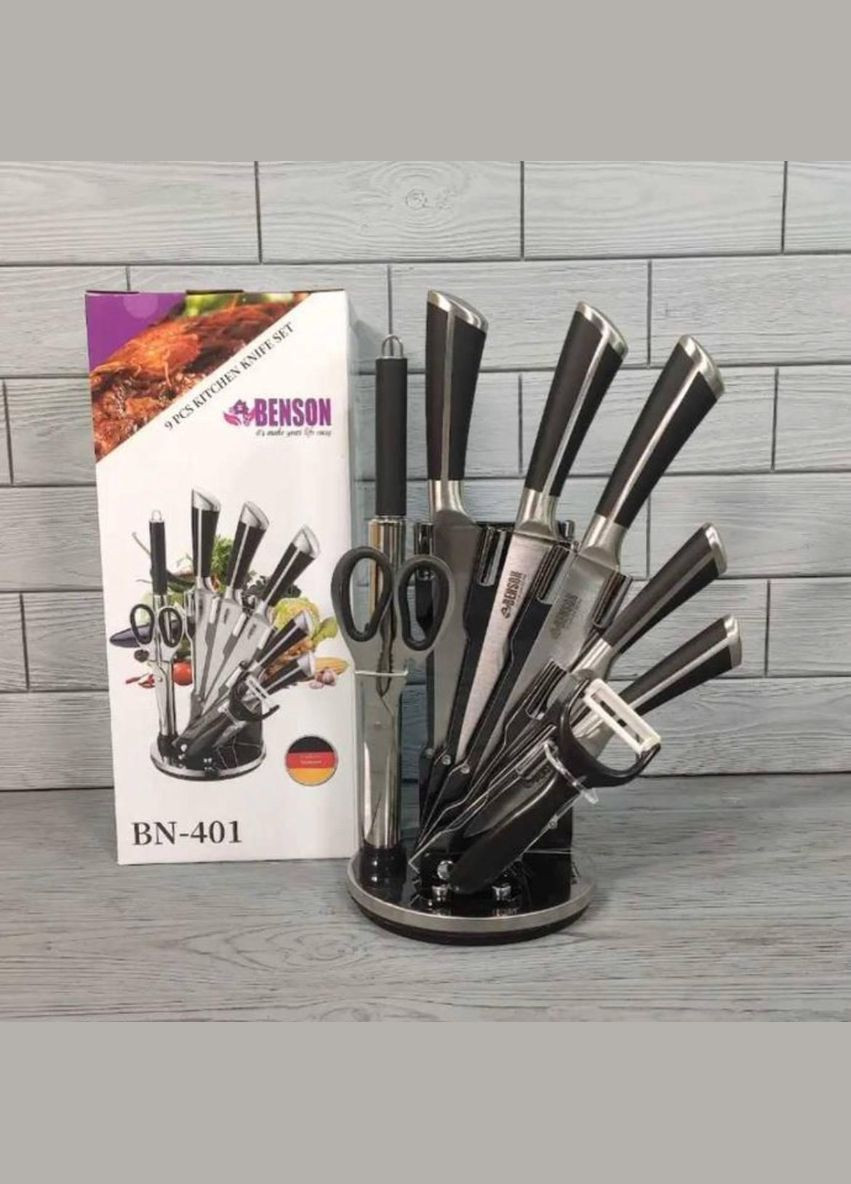 Набор ножей 9 предметов на хорошей подставке Benson комбинированные,