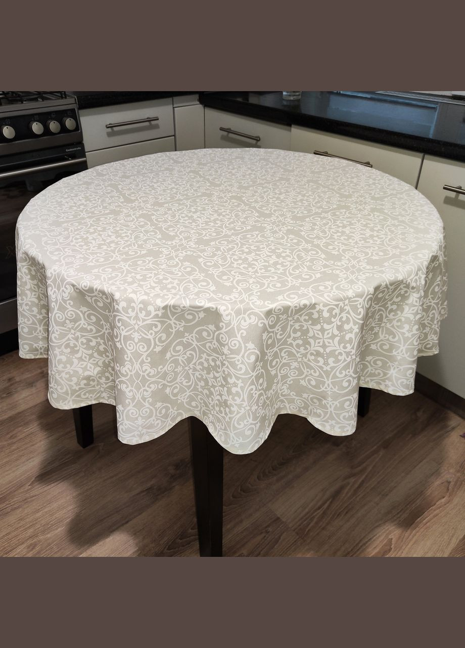 Тефлоновая скатерть на круглый стол с водоотталкивающей пропиткой "Классика бело-песочная" 120 Maystat (340673062)