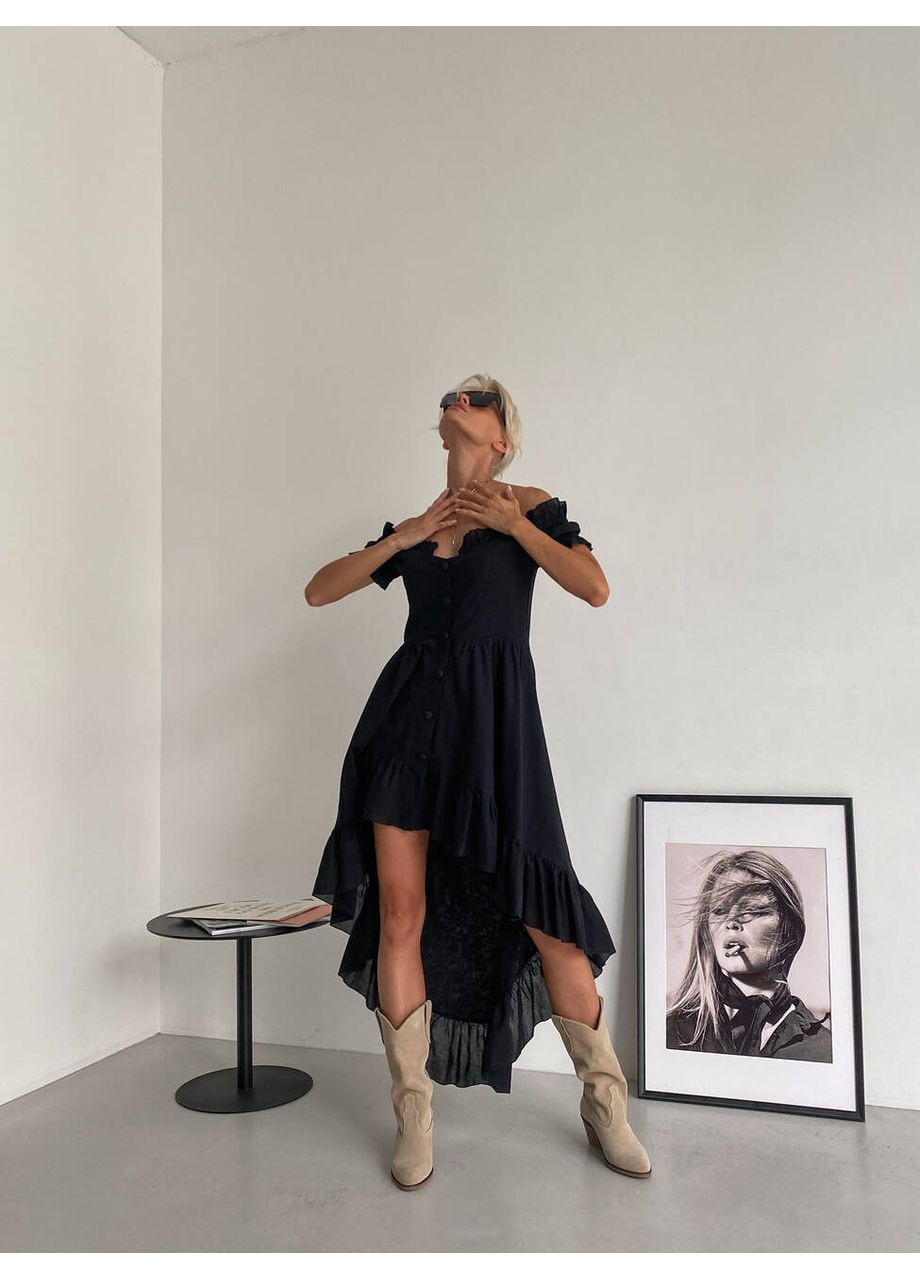 Чорна повсякденний жіноча бавовняна сукня miranda з відкритими плечима (mil504) milirud