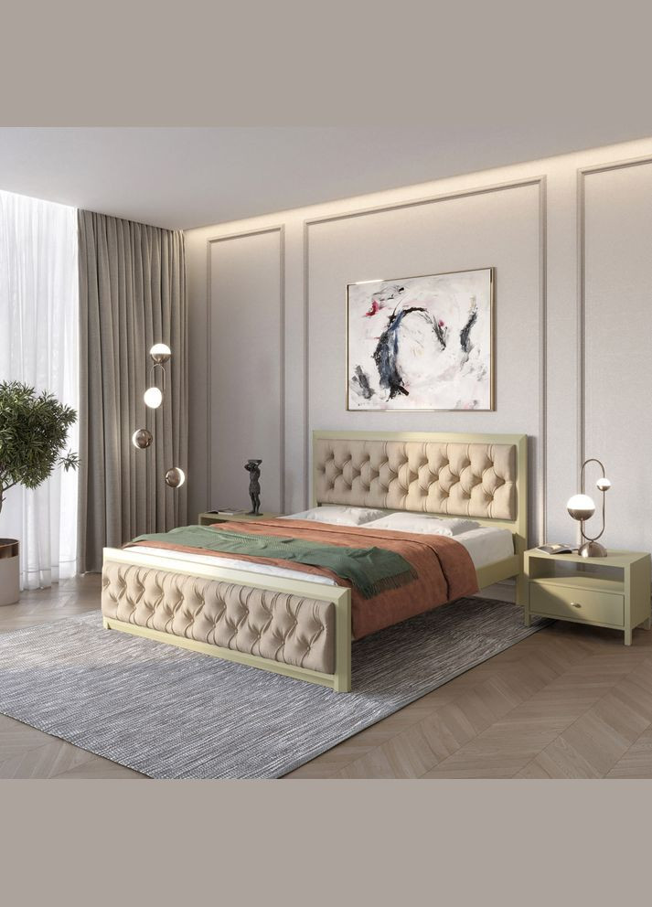 Односпальне дерев'яне ліжко Барселона Б3 (RAL1020)/Аляска 23 (Бежевий) 80х190 см (MBG-12672) Mebigrand (366085082)