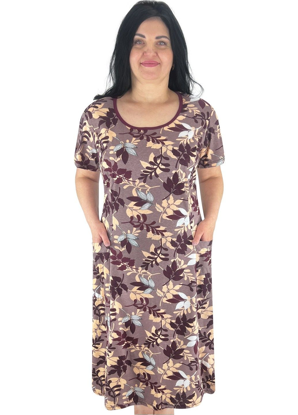 Коричнева повсякденний, домашній сукня жіноче листя Жемчужина стилей з квітковим принтом