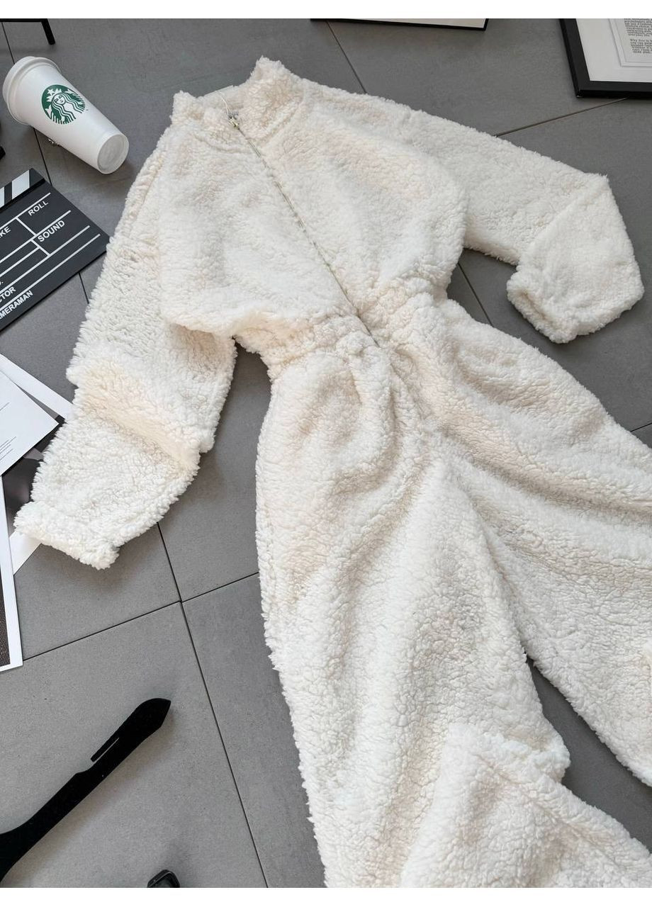 Женский комбинезон Гермес комбинезон-брюки однотонный молочный повседневный махра