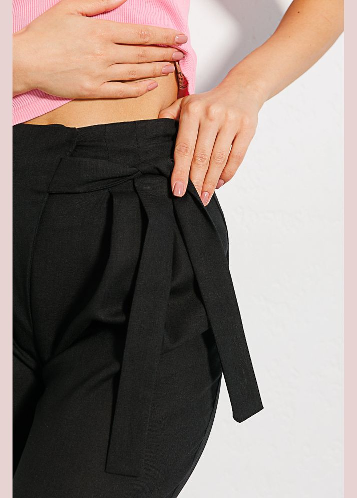 Жіночі брюки чорні з асиметричною зав'язкою вгорі Arjen (289842643)