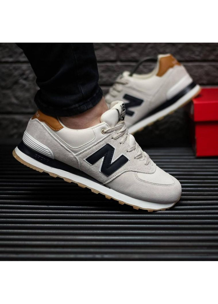 КРОССОВКИ ЖЕНСКИЕ NEW BALANCE 574 BEIGE BLACK 2.0 НЬЮ БЕЛАНС 574 No Brand чёрные демисезоны (367176918)