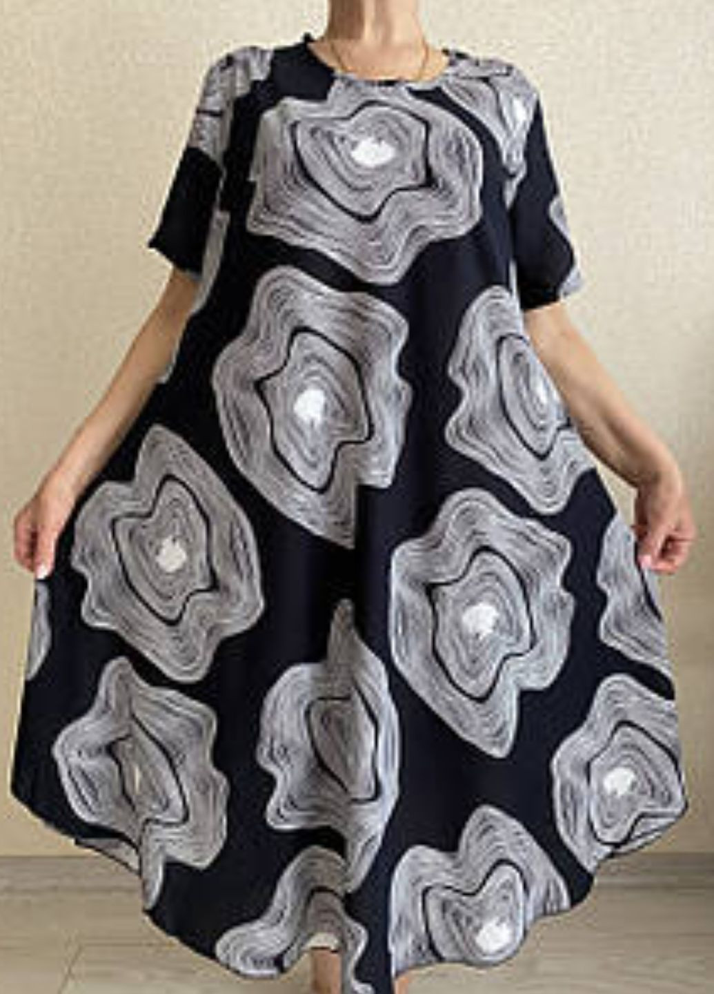 Чорно-білий повсякденний сукня жіноча дзвін Xuelixiang з абстрактним візерунком