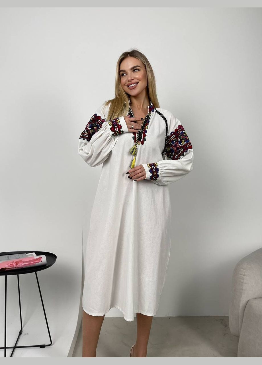 Белое этническое платье-рубашка свободного кроя рубашка ESQ