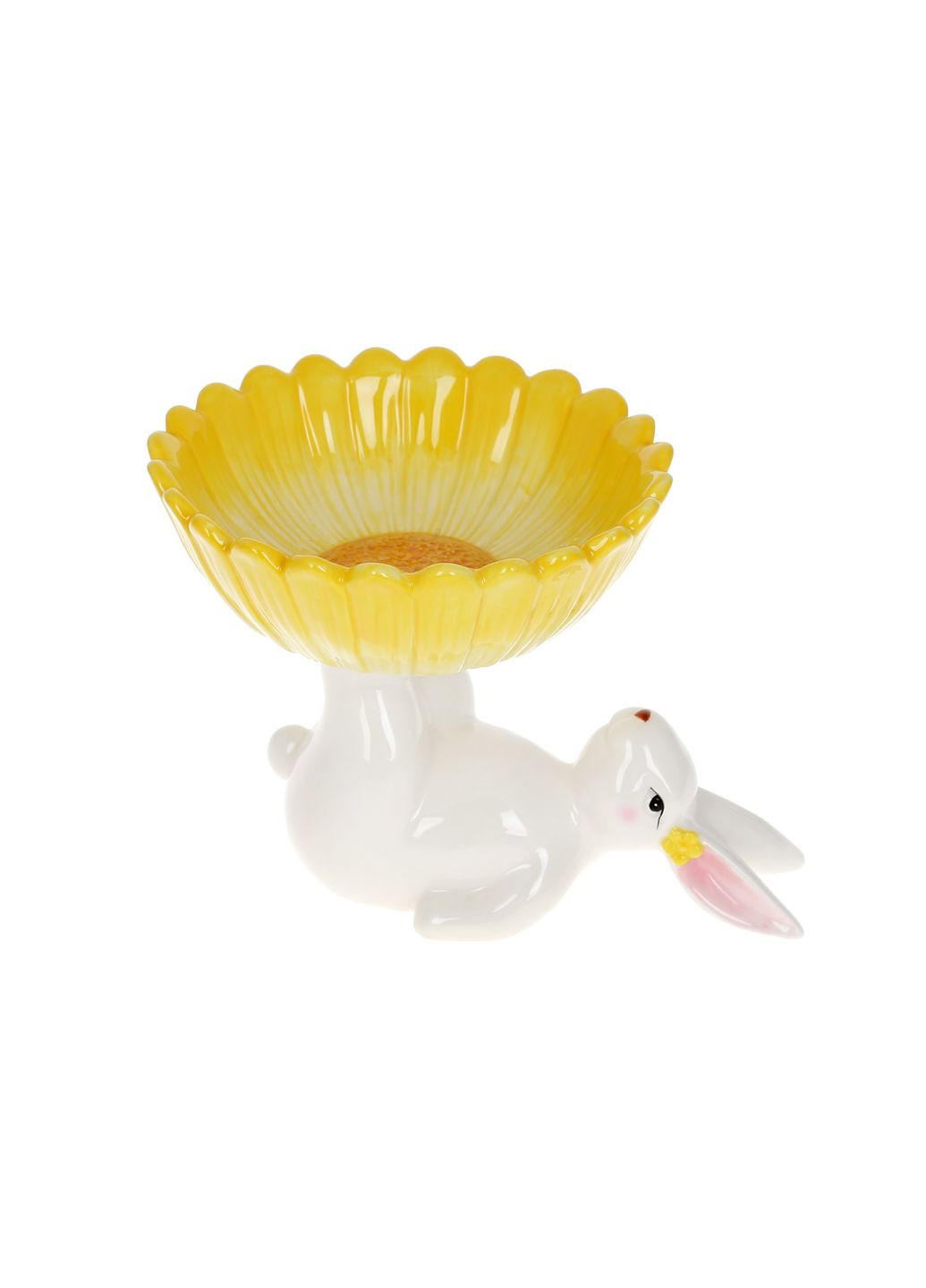 Фруктовница керамическая Кролик с цветком, 20см, цвет – желтый BonaDi (292254731)