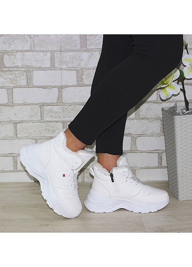 Женские высокие зимние кроссовки на толстой подошве Fashion белые зима (365815820)