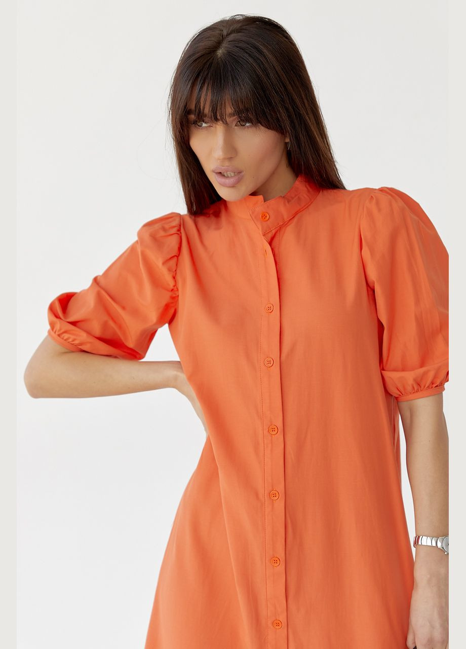 Оранжевое повседневный длинное платье на пуговицах с оборкой по низу 2247 Lurex однотонное