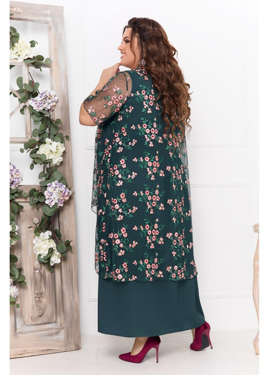 Темно-зелена святковий, вечірня жіноче довге плаття з накидкою No Brand однотонна