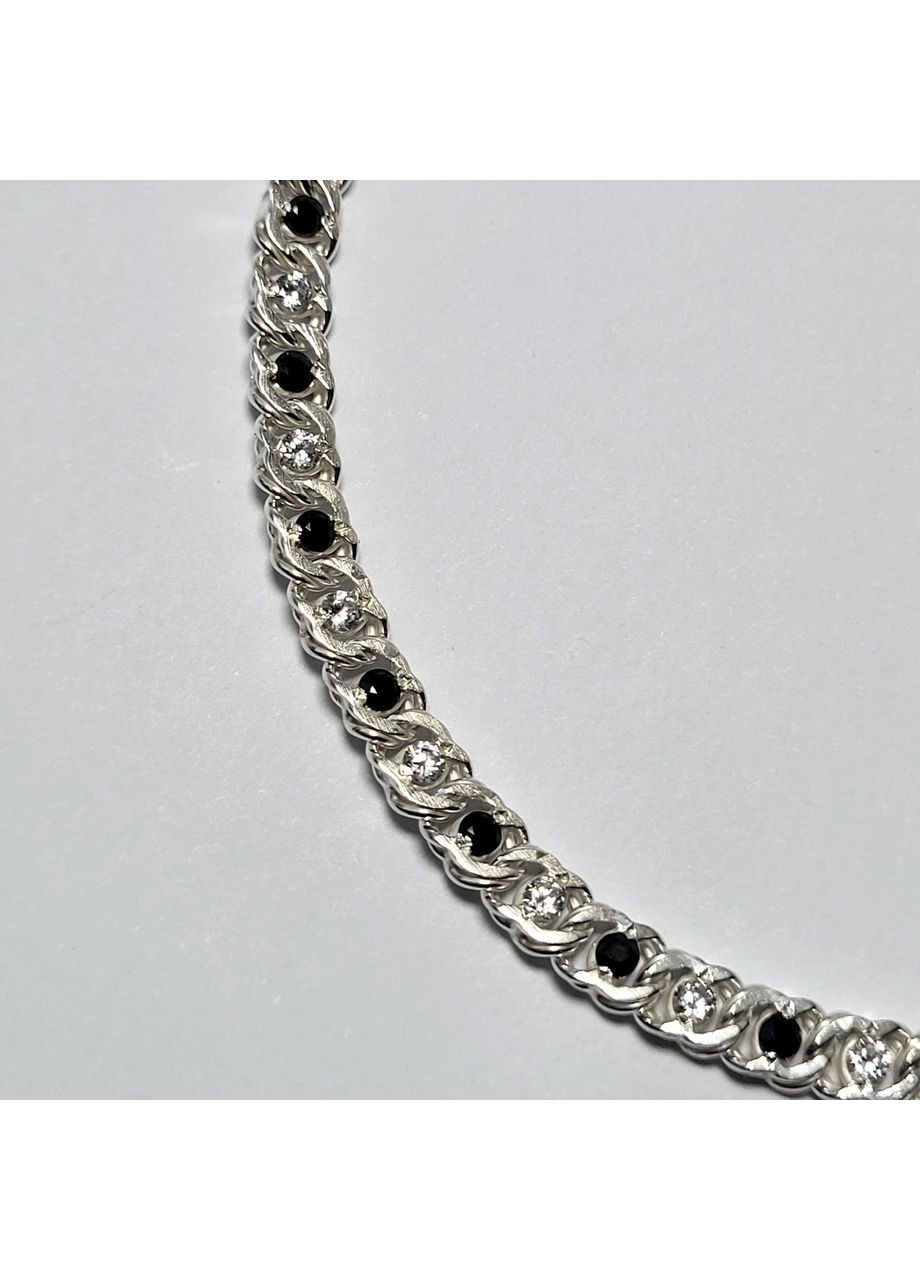 Серебряный браслет Арабский Бисмарк с Черными и Белыми камнями 17 - 20 см серебро 925 пробы 7003м 6.36г Nobrand (369974945)