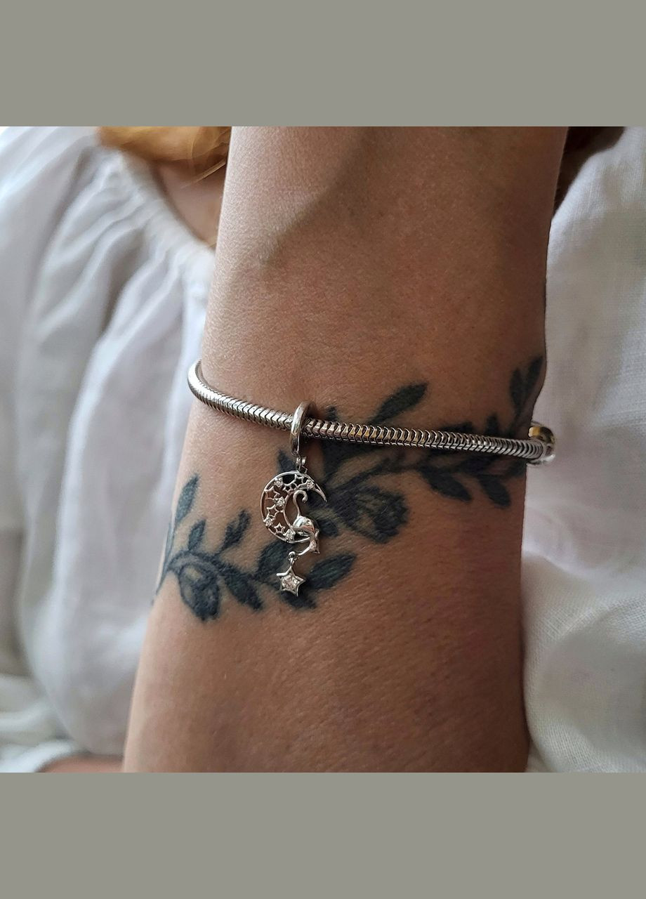 Срібний шарм підвіска Котик на місяці в камінні срібло 925 проби Родоване 907р 1.70г No Brand (317571726)