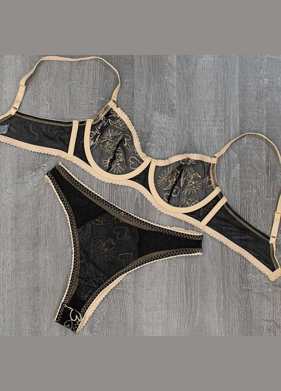 Черный демисезонный соблазнительный комплект женского нижнего белья No Brand
