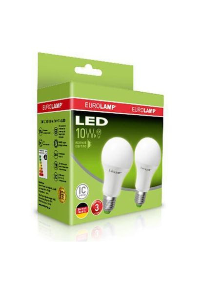 Лампа світлодіодна LED ЕКО A60 10W E27 3000K акція "1+1" MLP-LED-A60-10272 (E) Eurolamp (346087043)