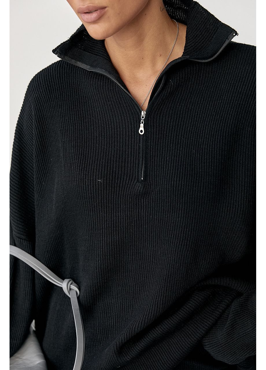 Вільний костюм у рубчик зі светром і прямими брюками - коричневий колір Lurex (370602174)