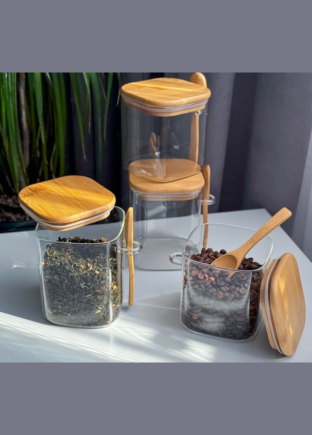 Ємність з бамбуковою кришкою та ложкою 600мл No Brand (315889018)