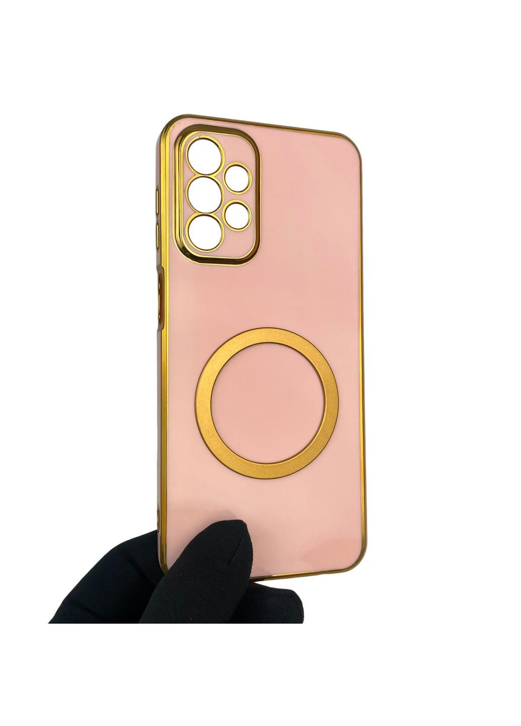 Чехол для Galaxy A23 4G SM-A235F с кольцом MagSafe с золотой окантовкой на самсунг а23 пудровый gs1 Samsung (366227864)