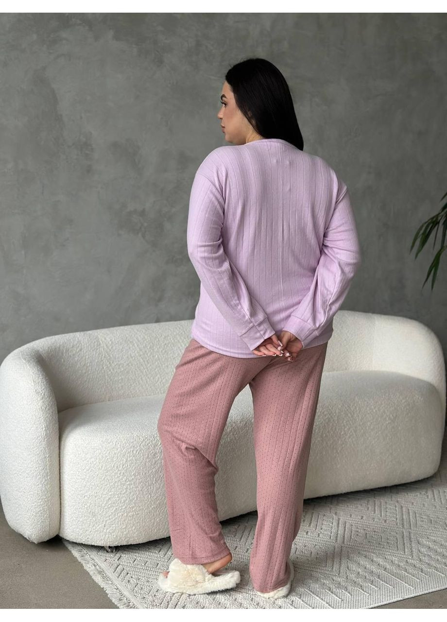 Лавандова жіноча піжама plus size лавандова з серцями / жіночий домашній комплект великий розмір / жіноча турецька піжама No Brand