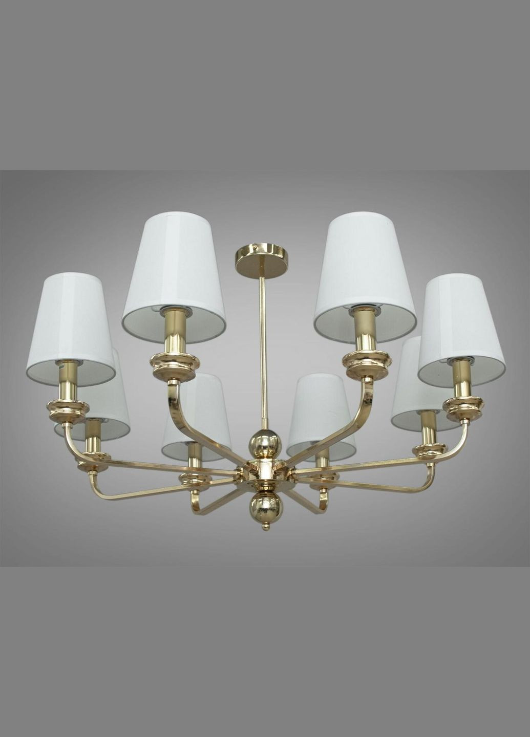 Золота люстра з білими тканинними абажурами 8 ламп Е14 78x53 см Diasha (301347275)