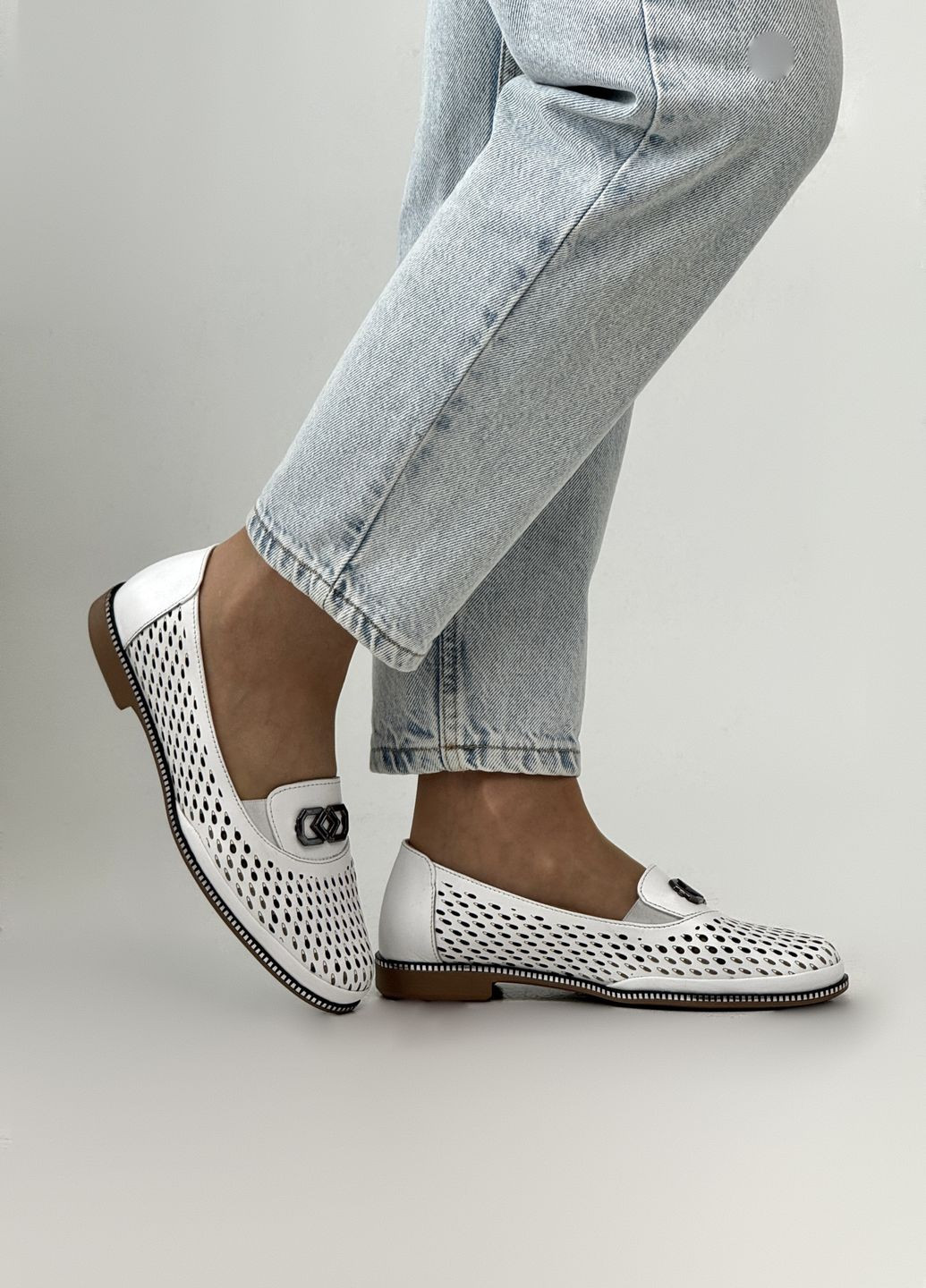 Женские балетки женские кожаные на полную ногу Sherlock Soon | белые натуральная кожа (334587383)