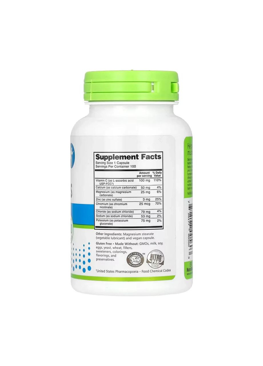 Незаменимые электролиты Essential Electrolytes, 100 капсул NutriBiotic (361116407)