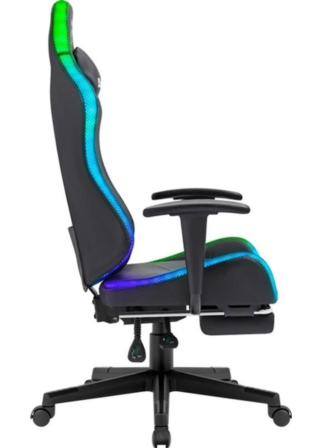 Геймерське крісло Defender Watcher поліуританове з RGB підсвічуванням та підніжкою (Чорне) No Brand (332636244)