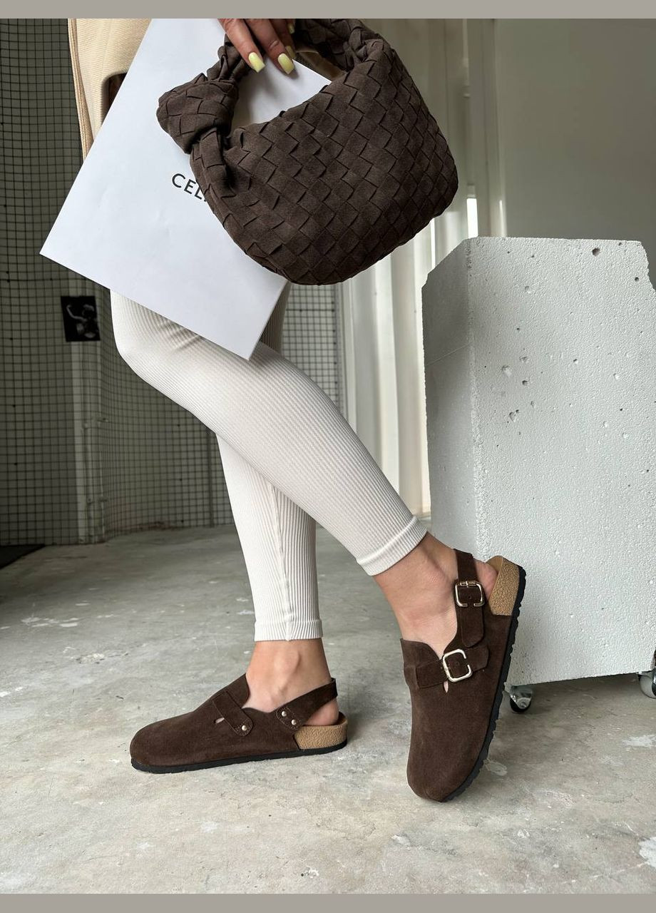 Темно-коричневые стильные женские клоги No Brand с пряжкой