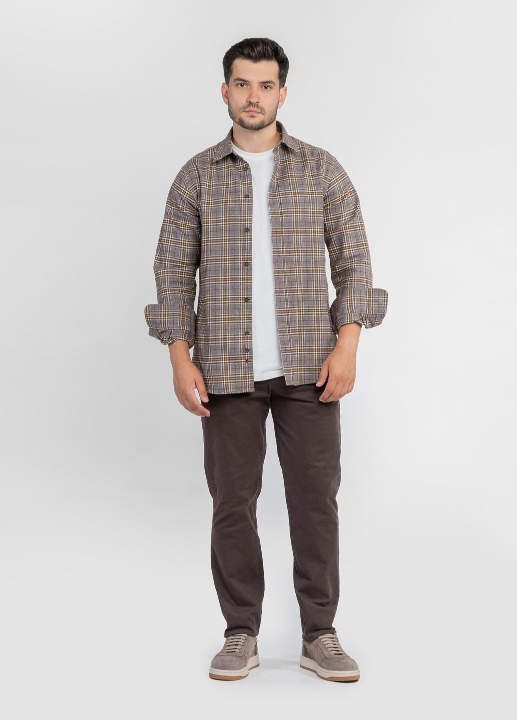 Коричневая кэжуал рубашка однотонная Arber