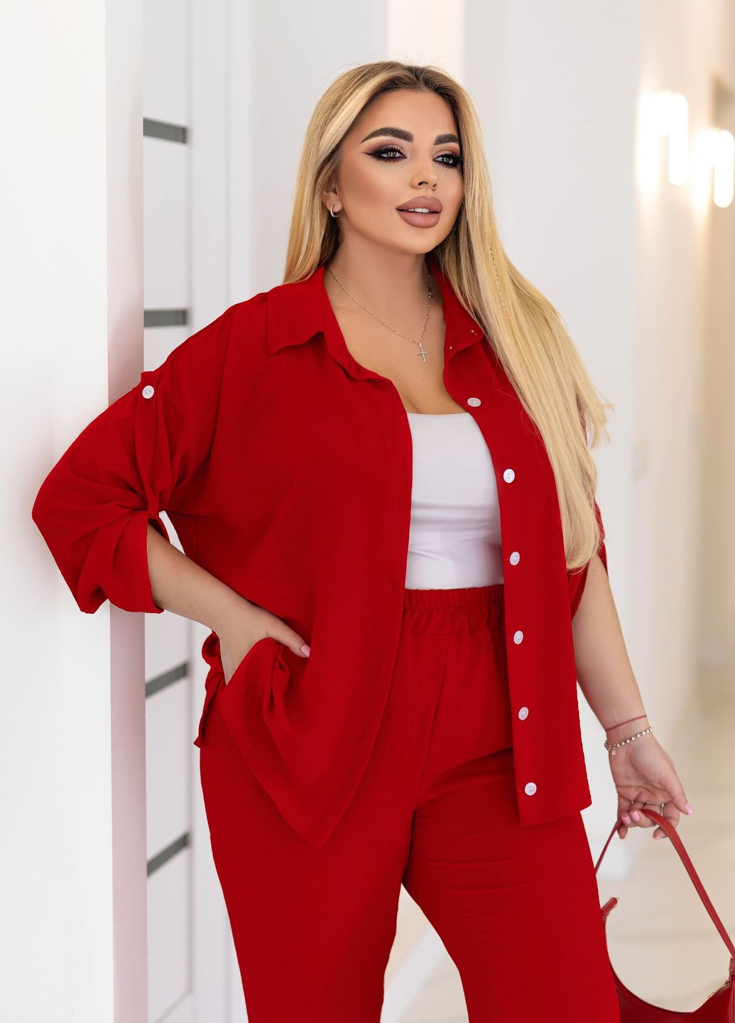 Костюм жіночий з крепу оверсайз (сорочка + штани) No Brand (328604753)