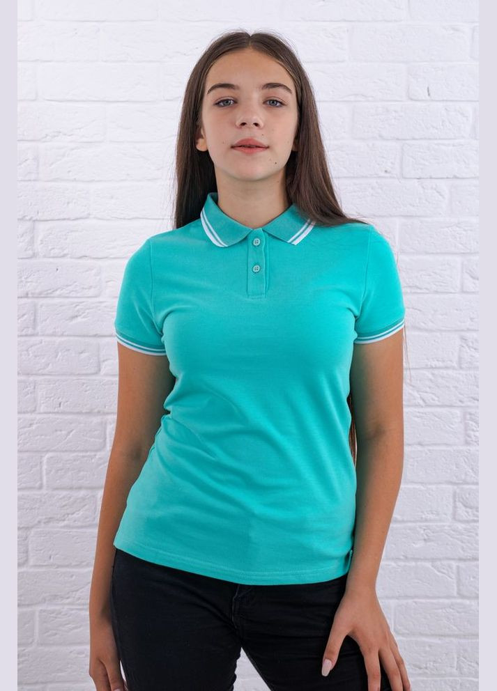 М'ятна з білою смужкою футболка поло жіноча CLASSIC S(42) TvoePolo - (316321614)