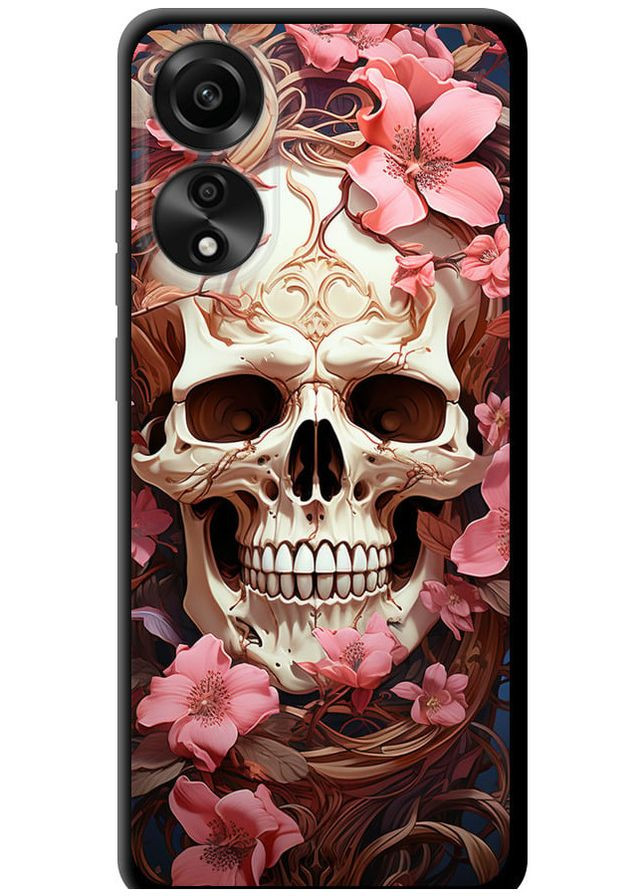 TPU черный чехол 'Череп в розовых цветах' для Endorphone Oppo A78 4G (281327736)