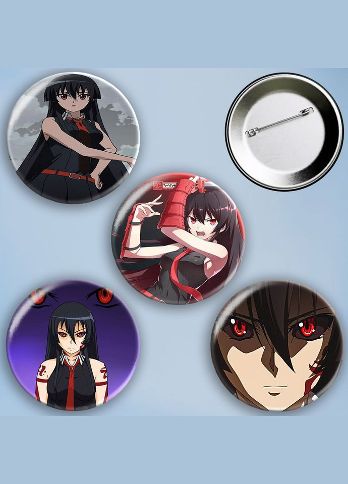 Значки на булавке набор 4 шт Аниме Убийца Акаме металлические на шпильке 56 мм No Brand (303108259)