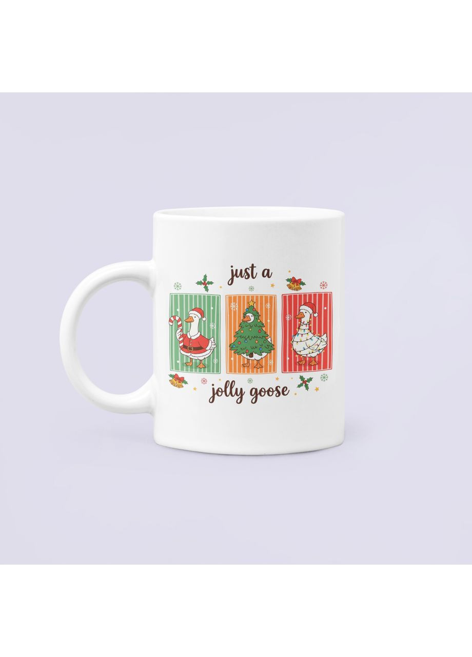 Чашка Керамическая Кружка с принтом Праздничные рождественские гуси Белая 330 мл Orca (371647723)