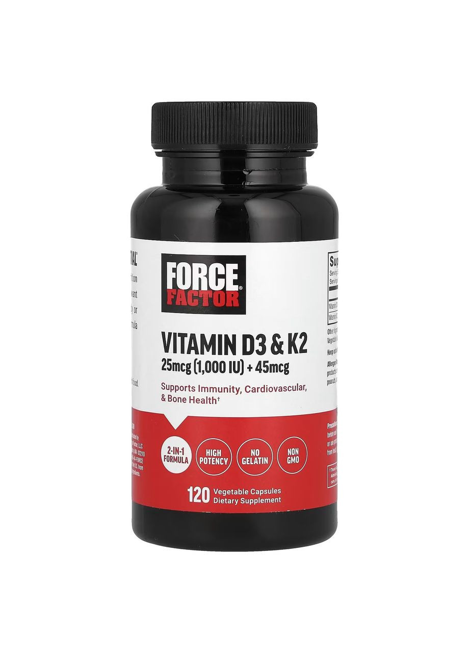 Вітамін D3+K2 Vitamin D3 + K2 120 капс. Force Factor (346513973)