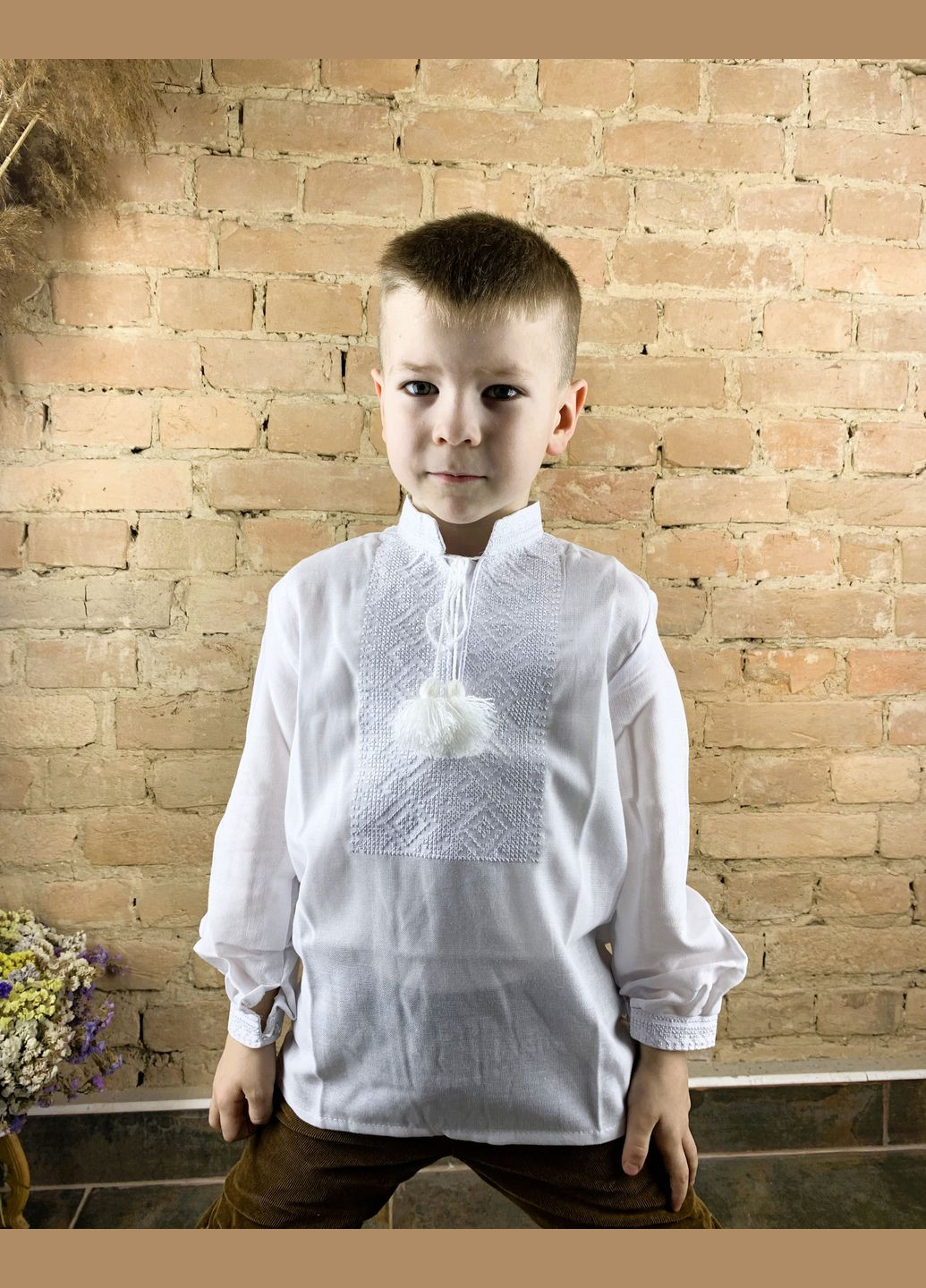 Белая детская вышиванка для мальчика скрипка белоснежная НоКо узор орнамент хлопок (305832195)