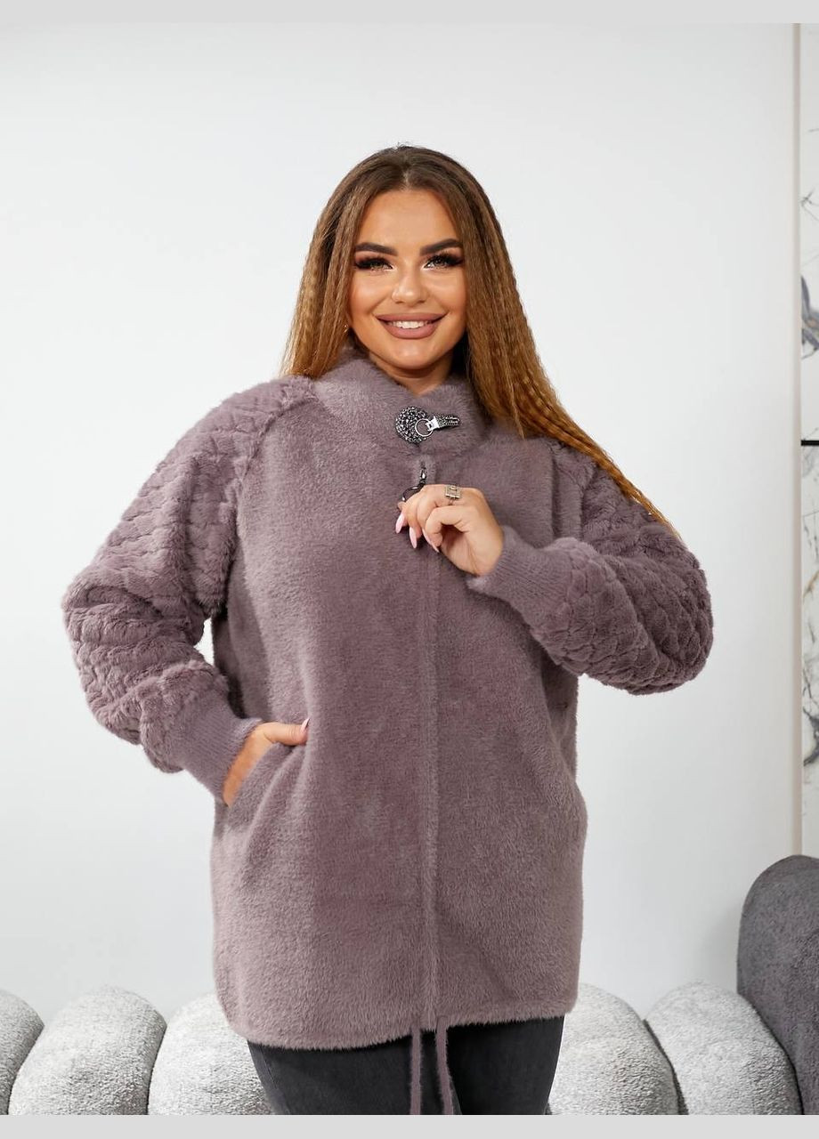 Сиреневое Кэжуал пальто из альпаки и мехом 48-56 размера KVAN