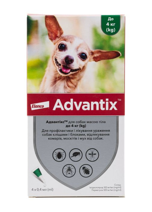 Капли инсектоакарицидные Advantix для собак весом до 4 кг ЦЕНА ЗА 1 ШТ Elanco (289869685)