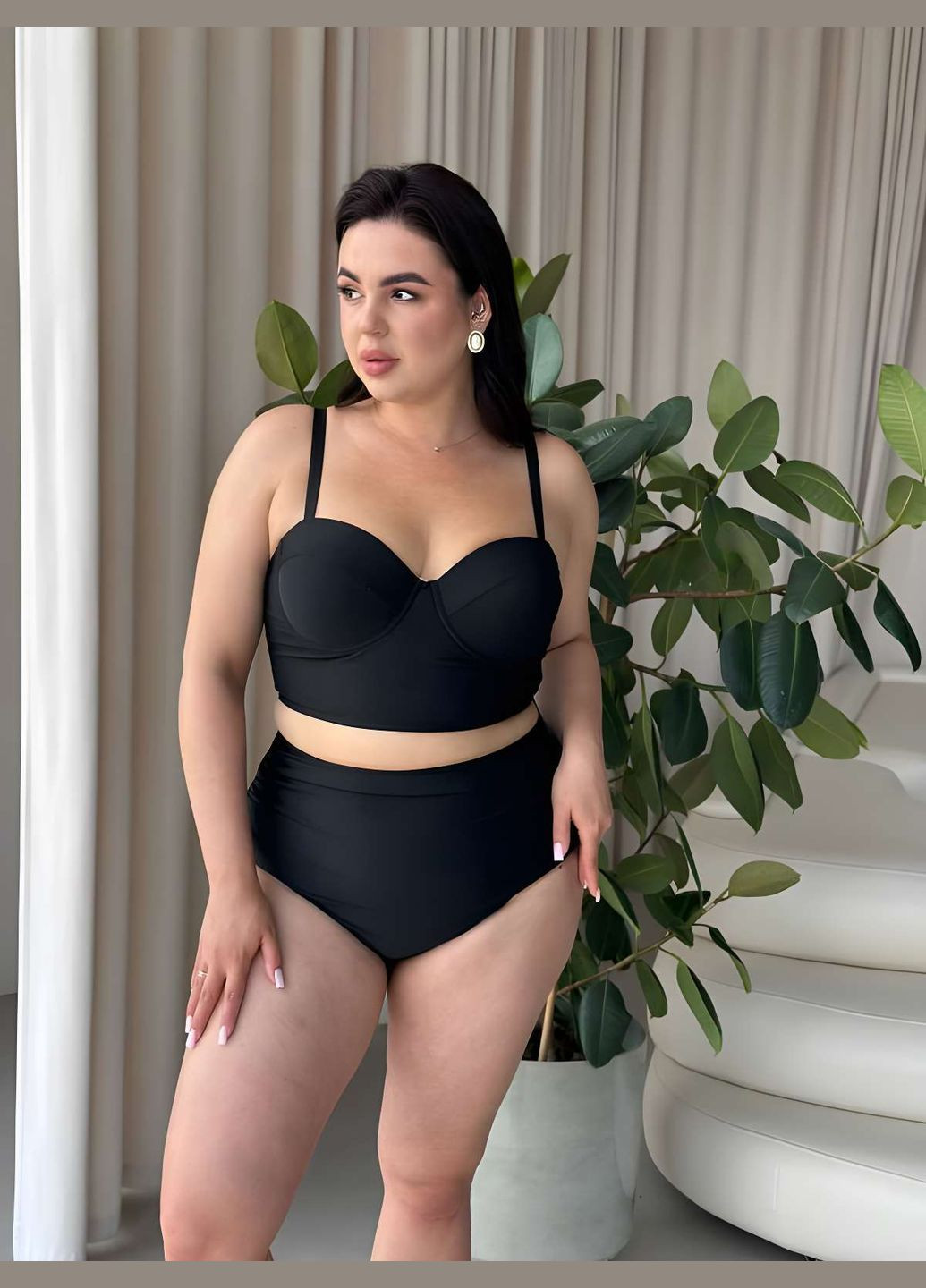 Черный летний женский черный раздельный купальник с чашками, чашечками 3хл. No Brand