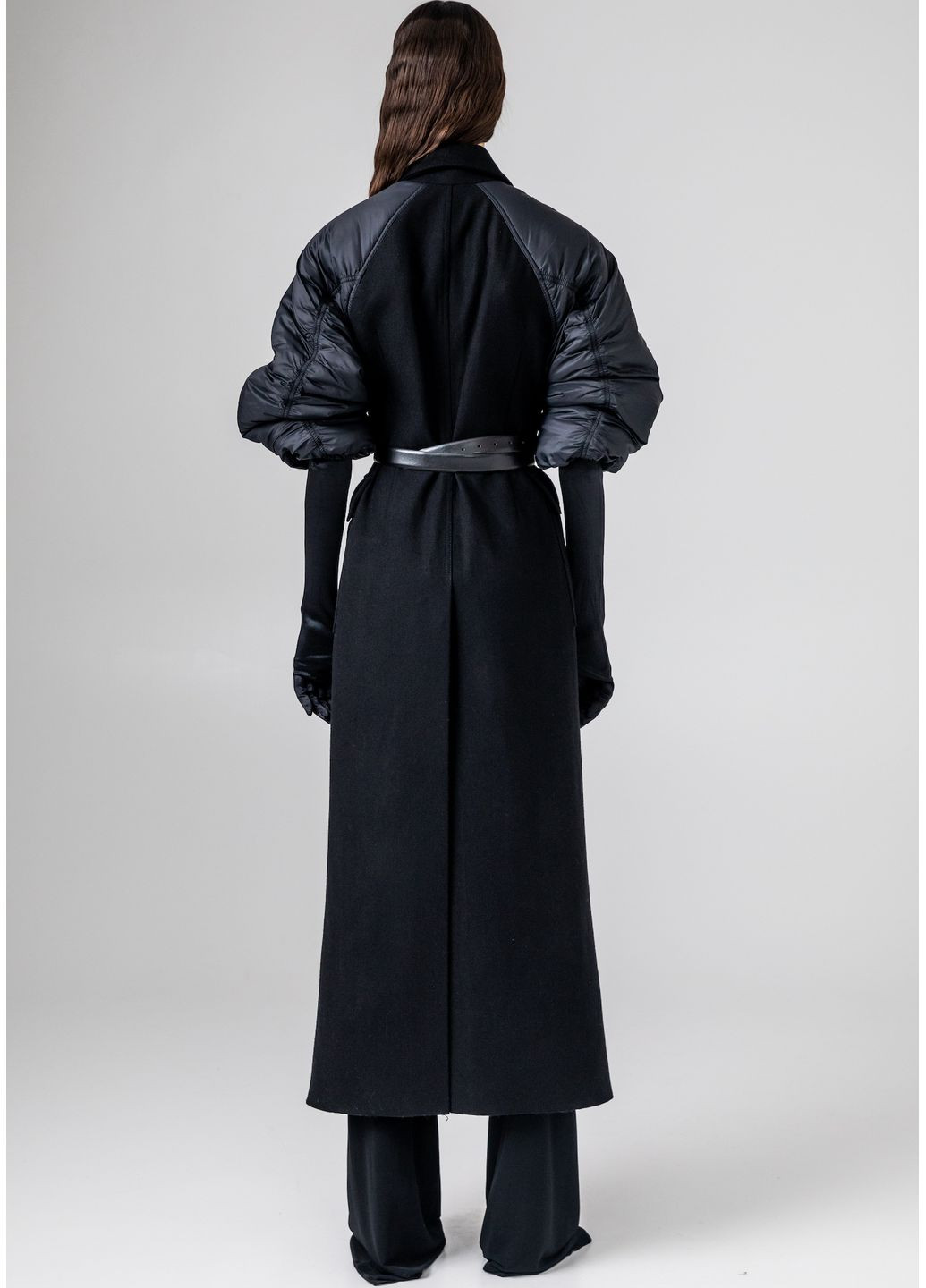 Черное демисезонное Пальто шерстяное GUDU