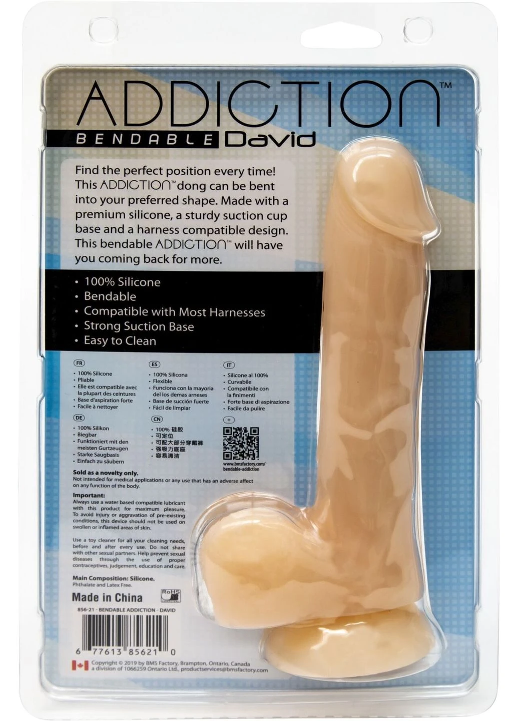 Фалоімітатор із пам’яттю форми, на присосці DAVID 8″ Silicone Dong, віброкуля в подаруно ADDICTION (296627401)