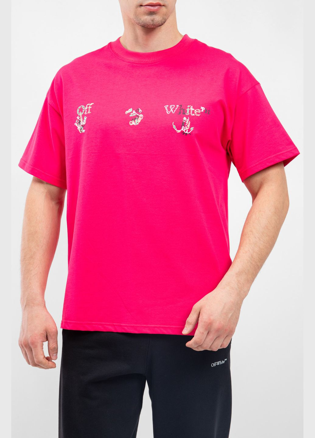 Малиновая футболка Off White