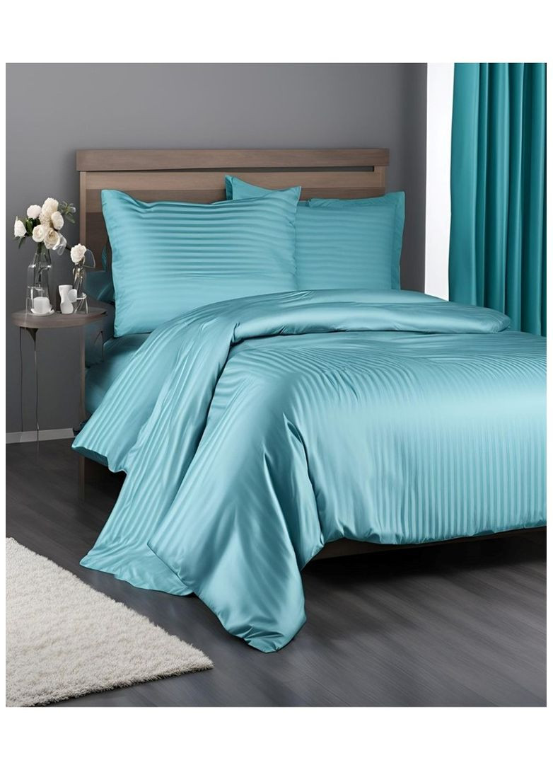 Комплект турецької постільної білизни сімейний 160x220 Premium blue страйп сатин TC303375758 TURComFor (316395409)