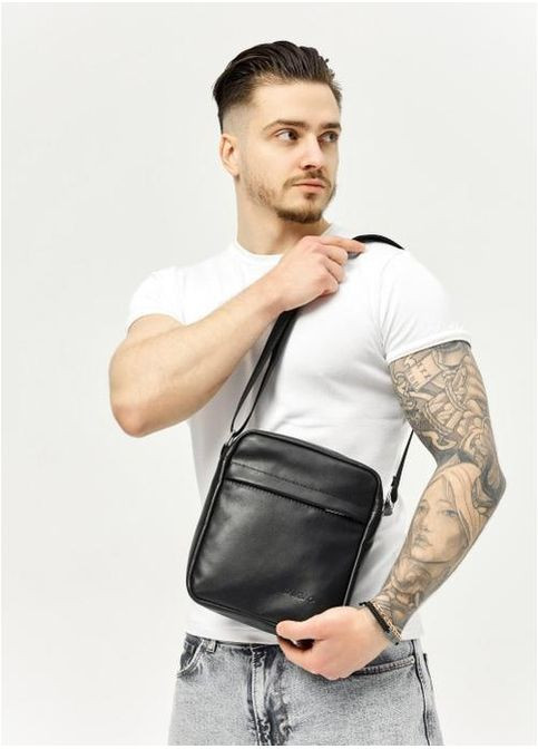 Сумка планшет через плечо мужская из натуральной кожи для телефона и для документов маленькая Черный 38084 Sambag (361660268)