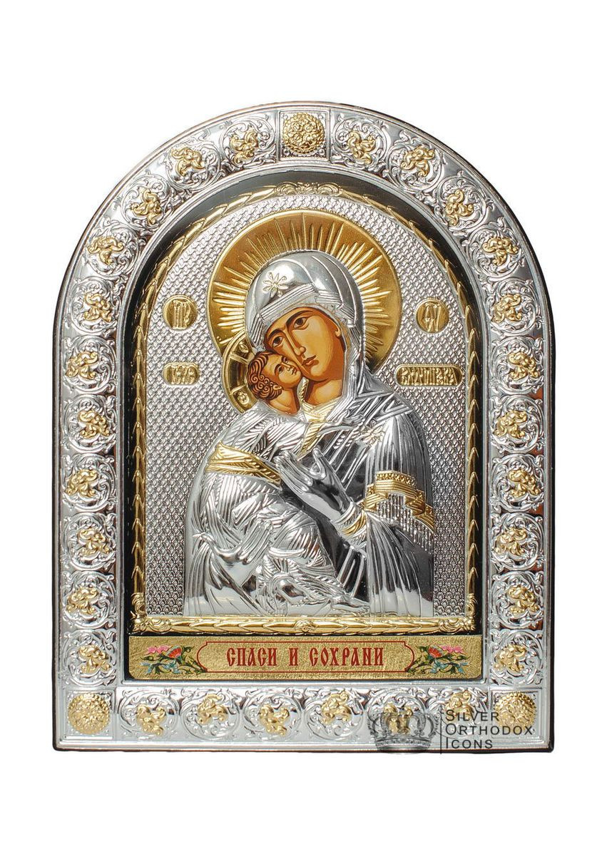 Серебряная Икона Владимирская Божья Матерь 16,5х21,5см в арочном киоте под стеклом Silver Axion (266266071)