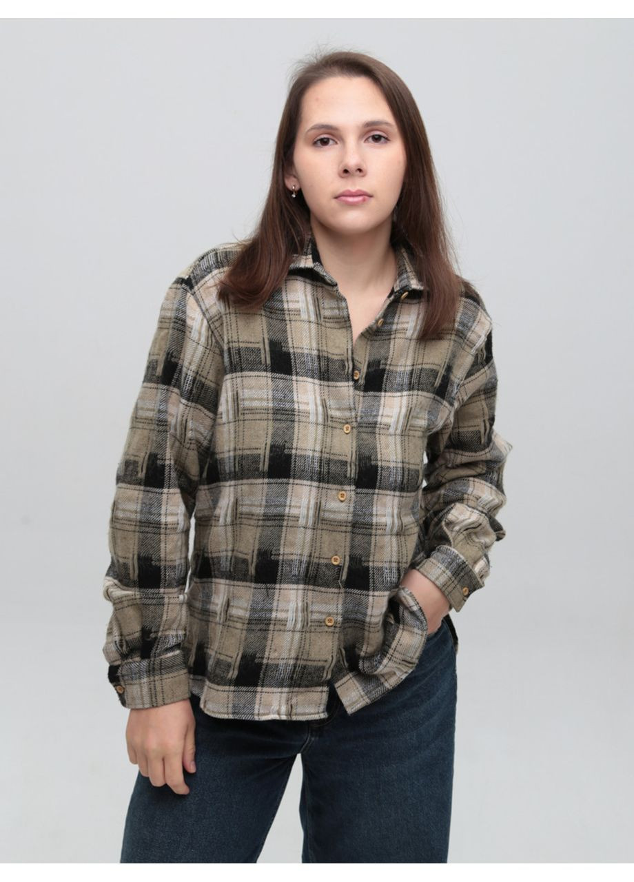 Сорочка жіноча в клітинку тепла зелена X-trap Пряма (369668909)