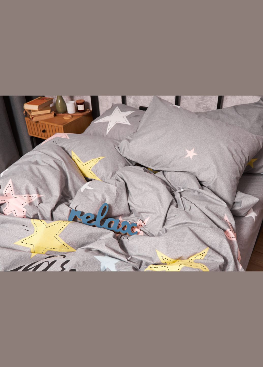 Комплект постельного белья Бязь Gold Люкс двуспальный 175х210 наволочки 2х40х60 (MS-820003015) Moon&Star Gray Stars (288043769)