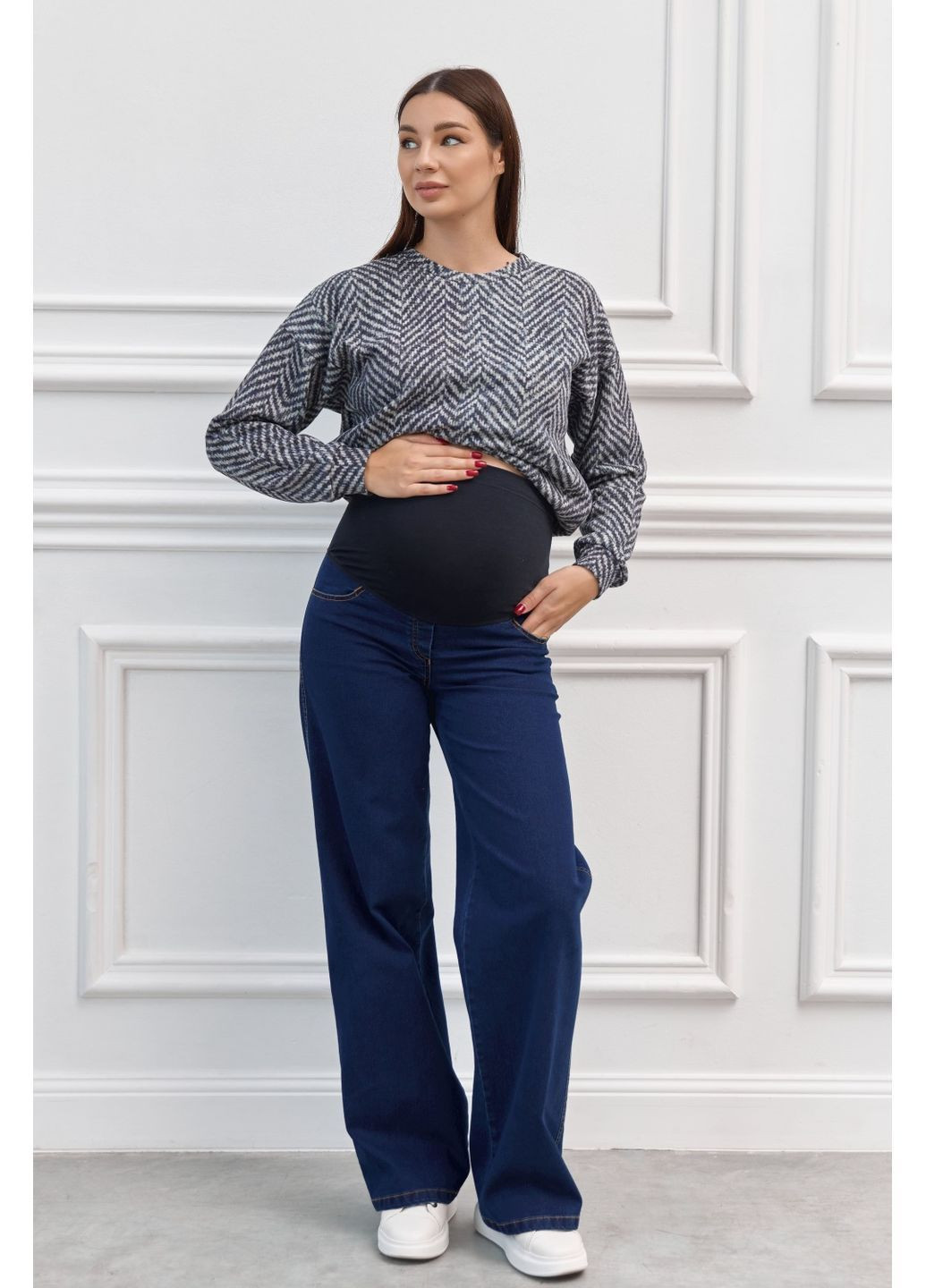 Сині зручні джинси для вагітних з високим трикотажним животиком Dianora - (367837694)