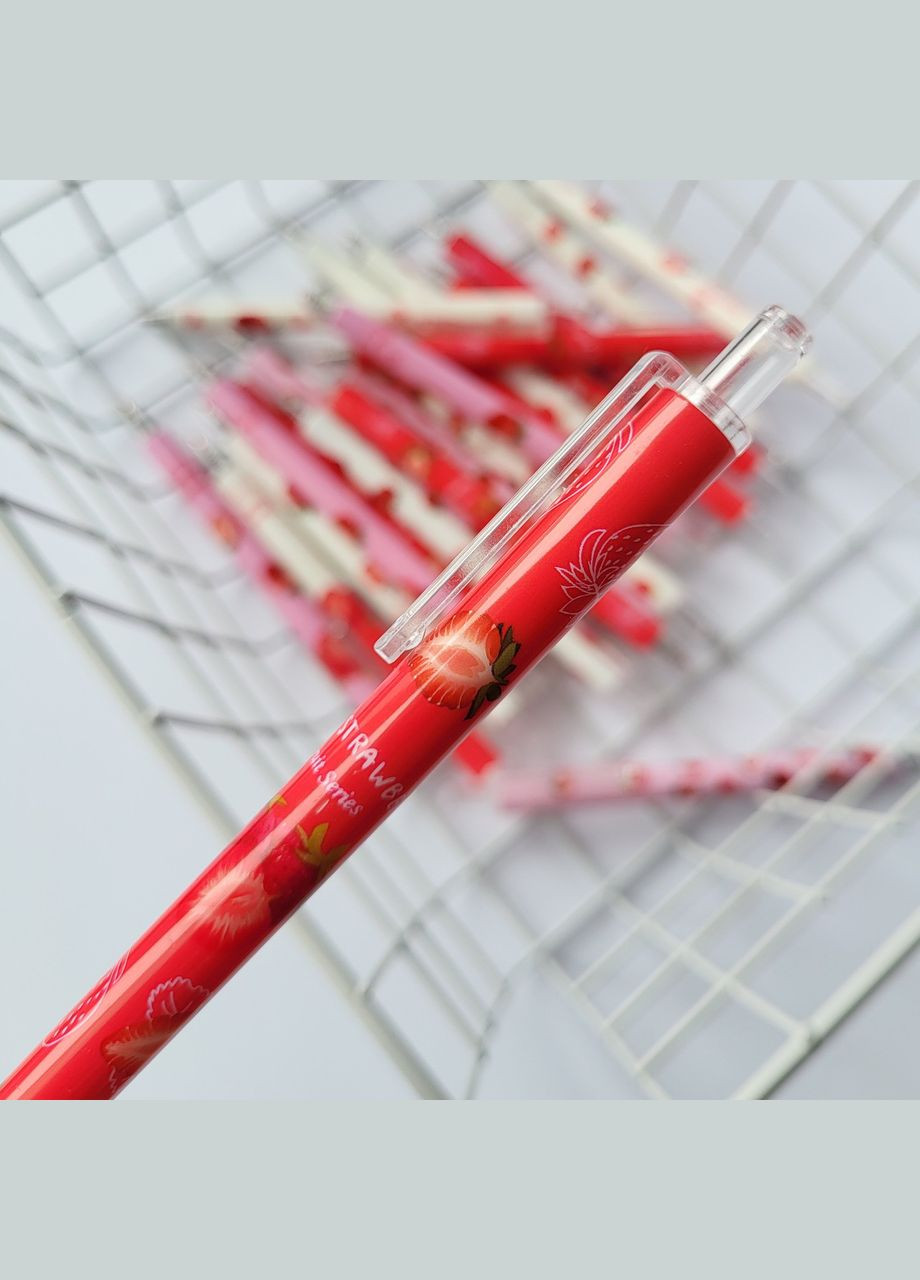 Гелевая ручка в корейском стиле, с рисунком клубника красная, чёрная гелевая паста, сменный стержень No Brand (320917012)